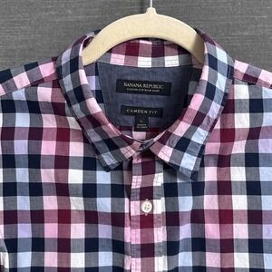 Banana Republic Shirt L Camden Pink Blue Gingham Plaid Button Cotton Custom 078